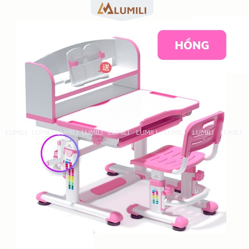 [ Tặng đệm ghế + đèn led + giá đỡ chống cằm + giá đỡ sách ]bàn ghế học sinh Lumili R08 có giá sách chống gù chống cận, bàn học thông minh kèm kệ sách phù hợp cho học sinh tiểu học