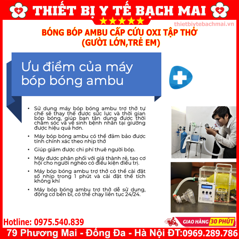 Bóng Bóp Ambu Cấp Cứu Oxy Tập Thở (Người Lớn, Trẻ Em)