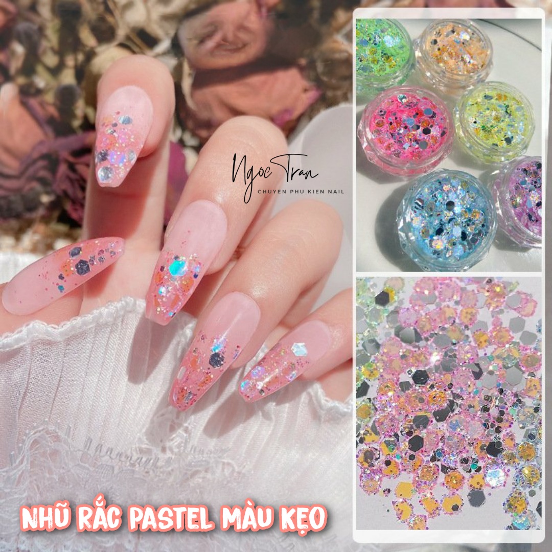 Set 6 hủ nhũ rắc pastel màu kẹo siêu sáng lấp lánh | trang trí móng