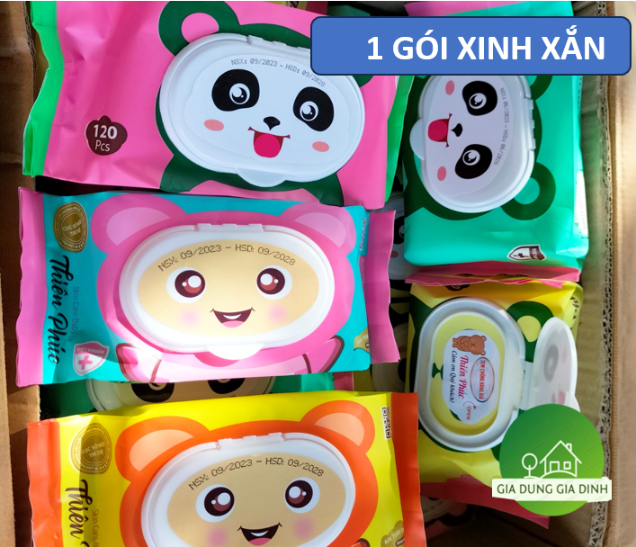1 Bịch khăn ướt gấu trúc, giấy ướt Baby Thiên Phúc 120 tờ không mùi