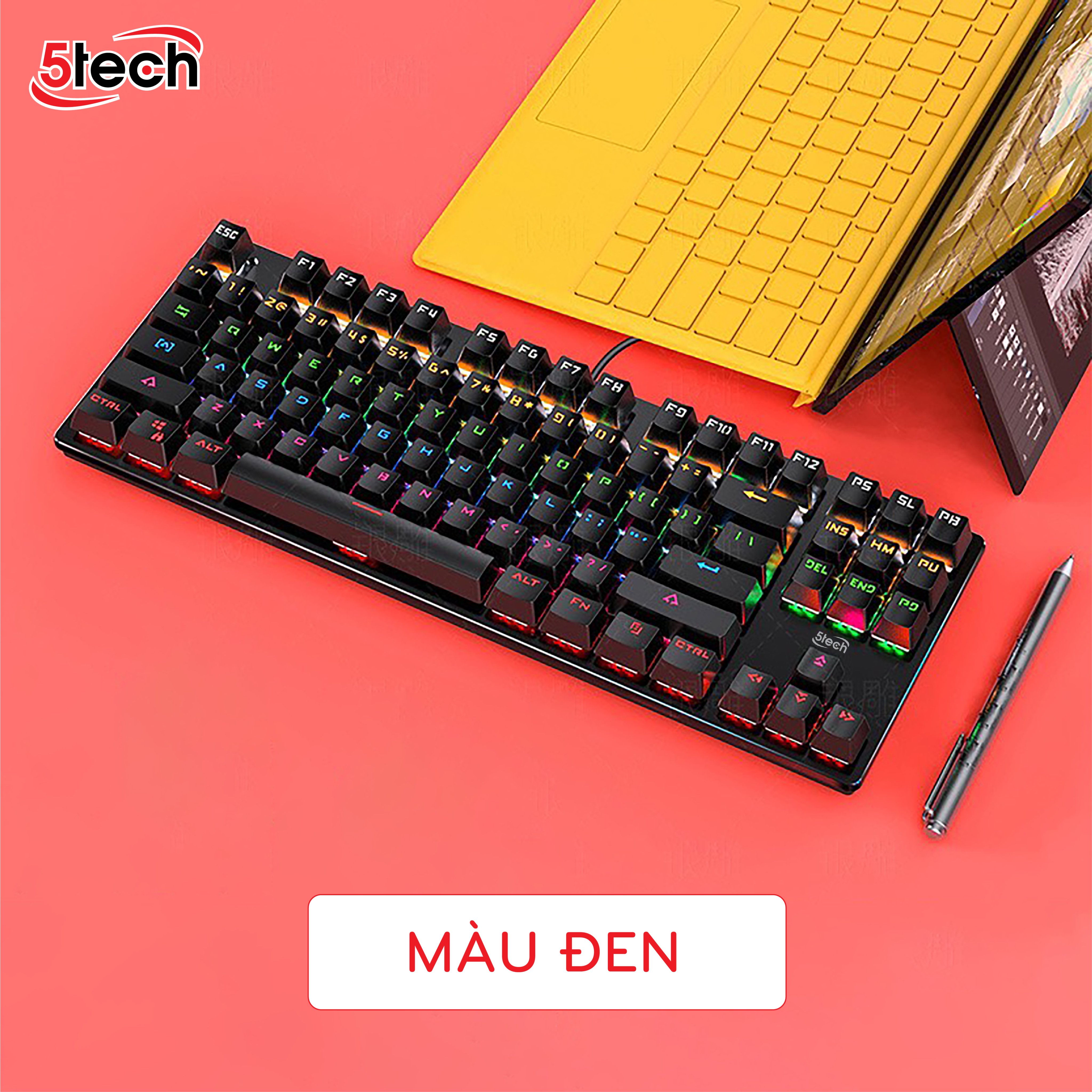 Bàn phím cơ 5TECH blue switch cao cấp với 87 phím và 10 chế độ đèn LED dùng cho máy tính PC laptop hỗ trợ chơi game mọi chế độ