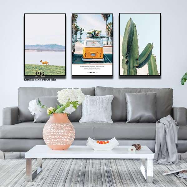 Bộ 3 tranh canvas 40x60cm kèm Khung Viền 3D Nổi Bật - Khung Hình Phạm Gia PGTK487