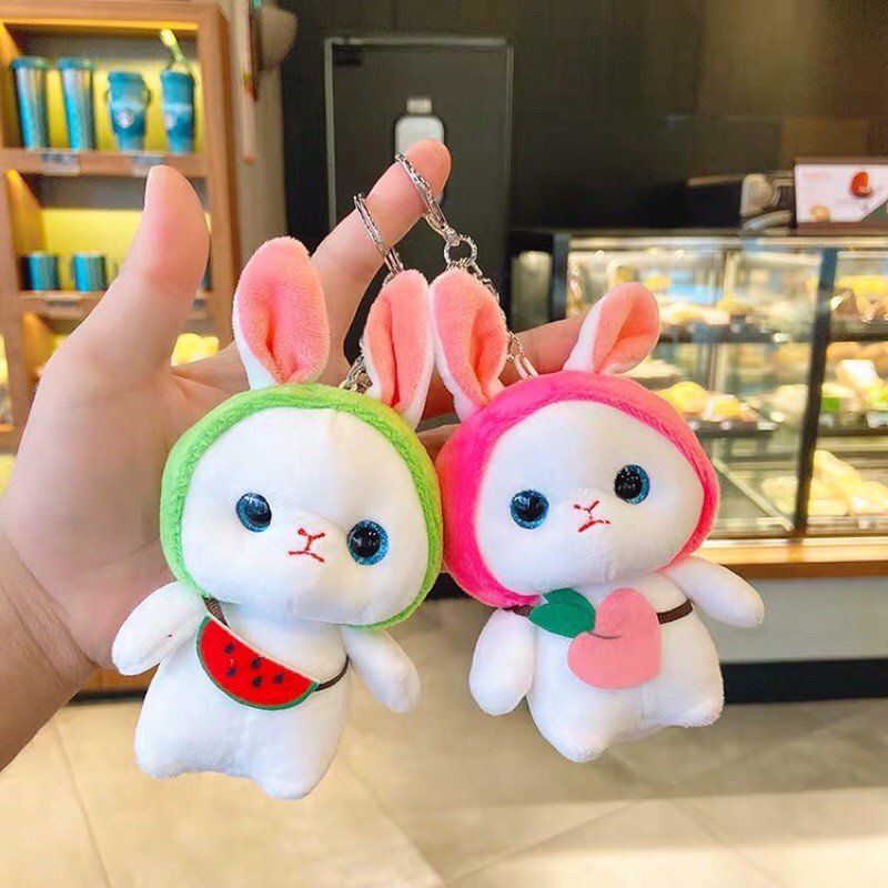 Móc khoá thỏ bông đội nón cute
