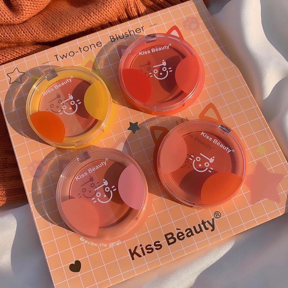 [BÁN LẺ]Phấn má hồng Kiss Beauty Two-Tone Blusher Má hồng trang điểm dạng phấn tone màu siêu xinh cực tiện lợi