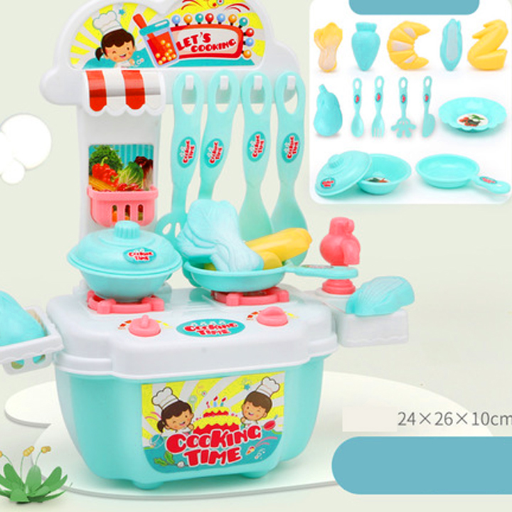 Bộ nấu ăn cho bé, Bộ đồ chơi nấu ăn 22 chi tiết kèm bàn bếp và tủ bếp bằng nhựa nguyên sinh ABS an toàn cho bé yêu Baby-S - SDC015