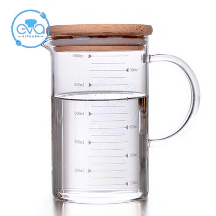 Ly Thuỷ Tinh Chia Vạch Đo Lường 1000 Ml Kèm Nắp Gỗ Đậy