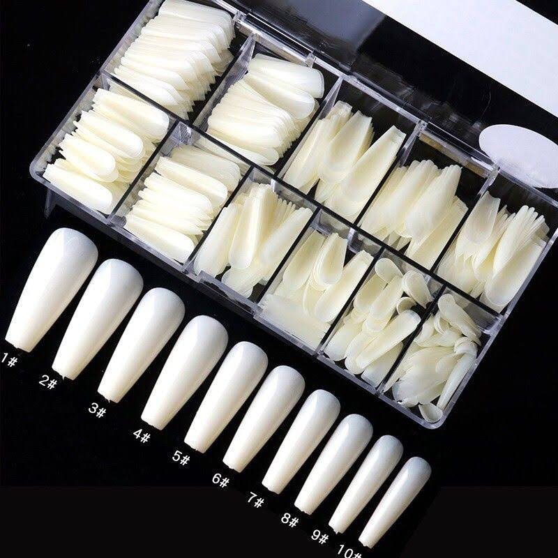 Móng úp hsm trơn tem hồng chuẩn from thang - hộp đủ size ,hộp 500 móng - mini nails