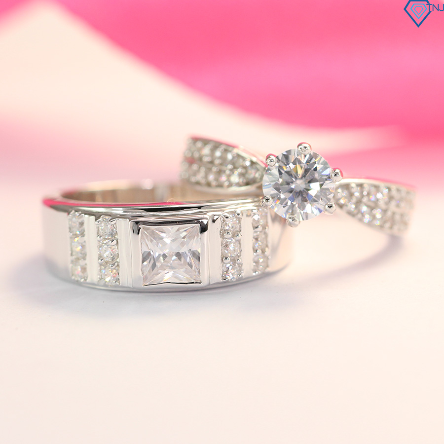 Nhẫn cặp bạc 925 nam nữ đính đá khắc tên ND0367 - Trang Sức TNJ