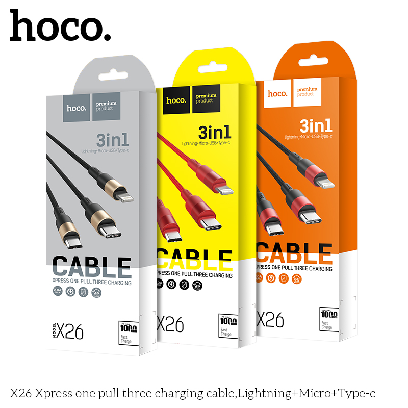 Cáp sạc Hoco X26 3 đầu IP- Micro-Type C dây dù chống đứt