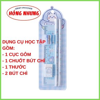 [ Sale Lớn] Bộ Combo Học Tập Xinh Xắn ( 2 Bút Chì, 1 Cục Gôm, 1 Thước, 1 Đồ Chuốt)