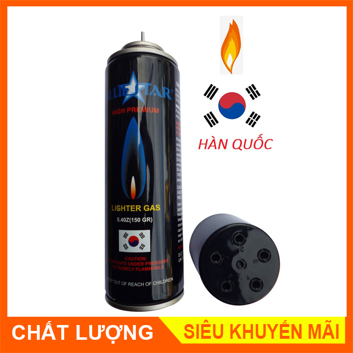 Gas bơm bật lửa hột quẹt Blustar Hàn Quốc 150g kèm 5 đầu bơm tiện lợi