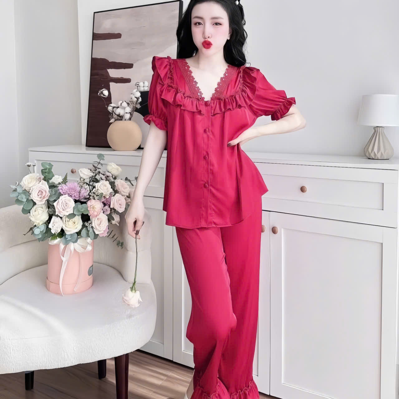 Đồ bộ Bigsize cánh dơi lụa mango cao cấp 60-110kg đồ mặc nhà sang chảnh cho nữ