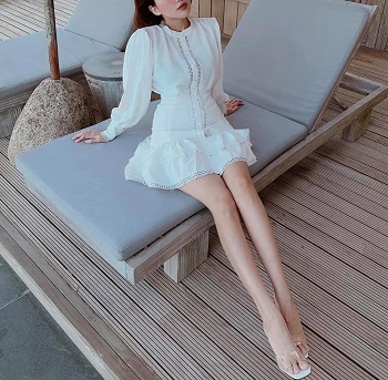 Đầm cotton đuôi cá tay dài nhúm bèo