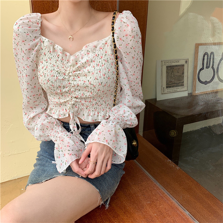 Áo Croptop Dây Rút Hoa Nhí