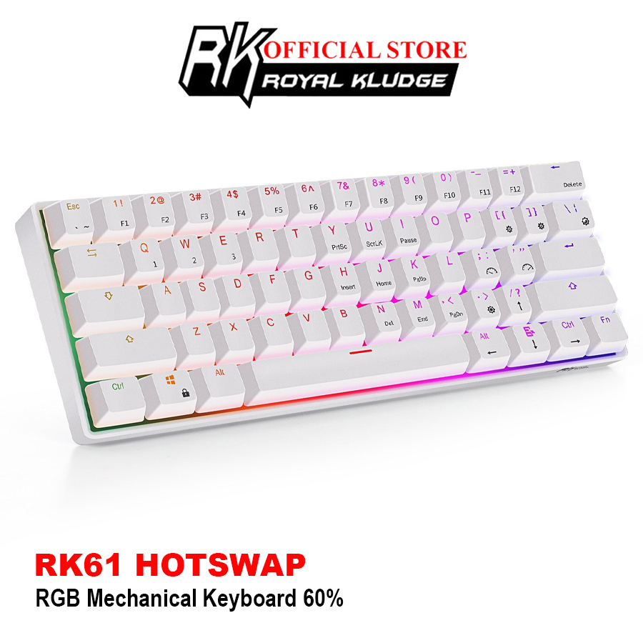 HOTSWAP RK61 RGB  Bàn Phím Cơ Không Dây ROYAL KLUDGE RK61 LED RGB, 61 phím, nhỏ, gọn nhẹ, cực kỳ tiện dụng, dễ dàng mang theo, hai chế độ có dây và Bluetooth - Hãng phân phối chính thức