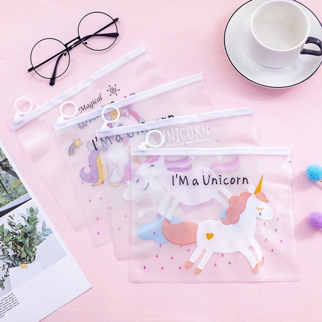 Sét 4 túi zip A5 Unicorn dễ thương