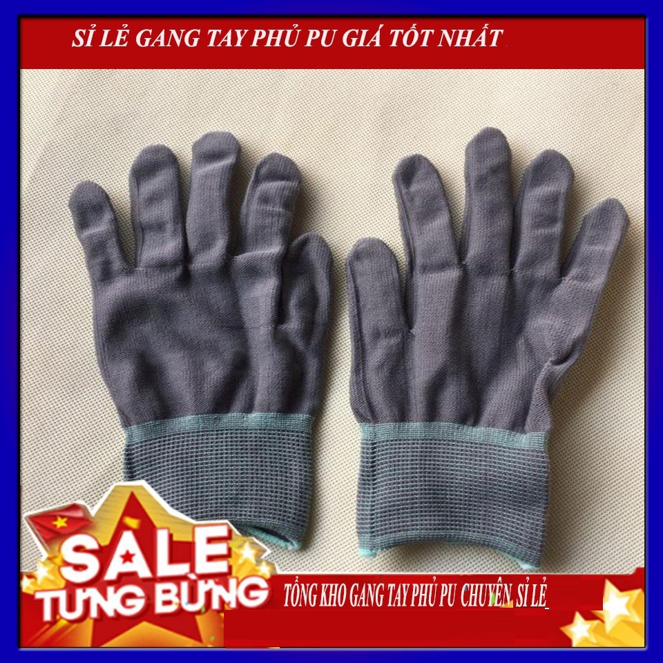 Bịch 12 đôi găng tay bảo hộ lao động sợi mút màu đen màu xám, găng tay lao động, bao tay lao động