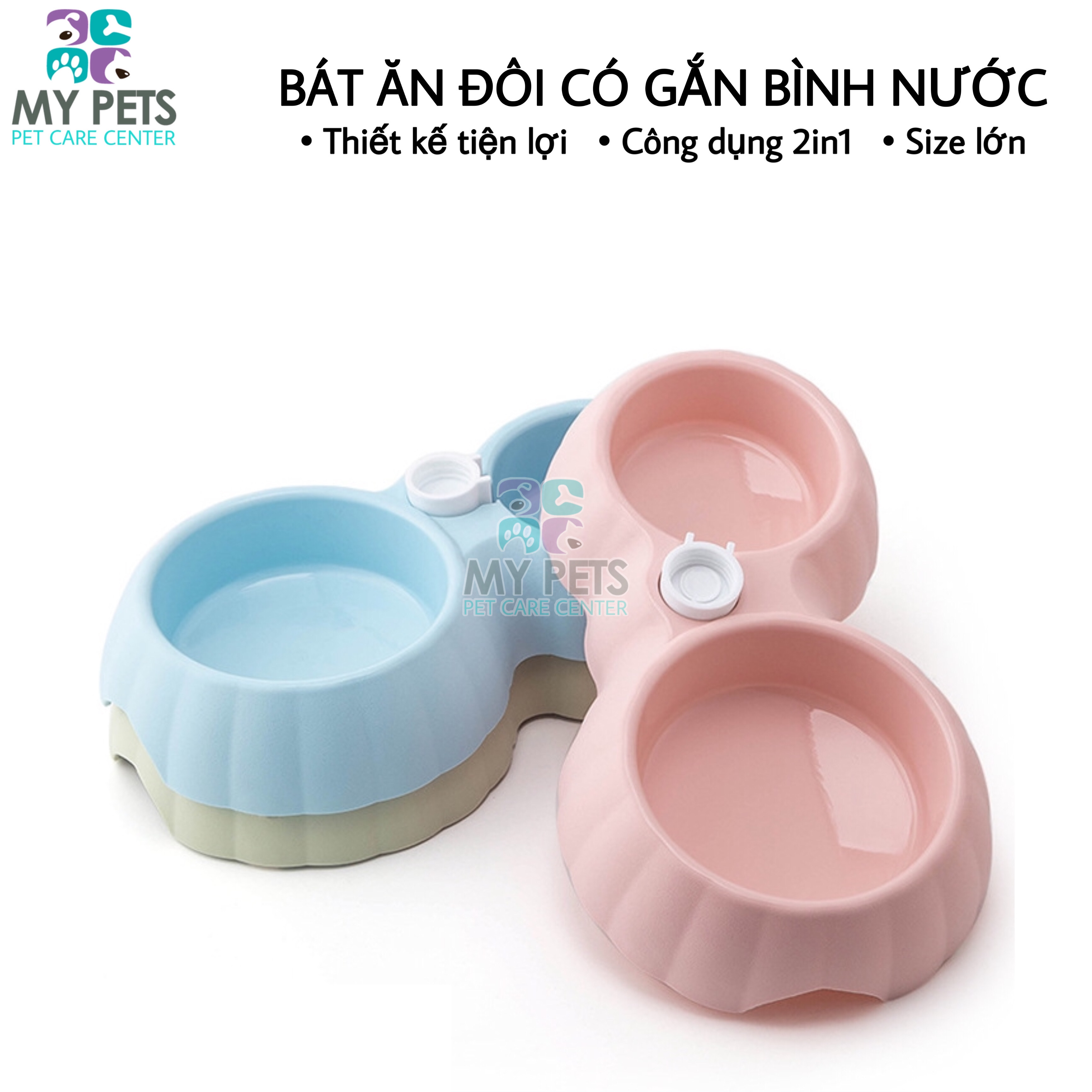 Bát ăn đôi có nút gắn bình nước cho chó mèo từ 1-5kg