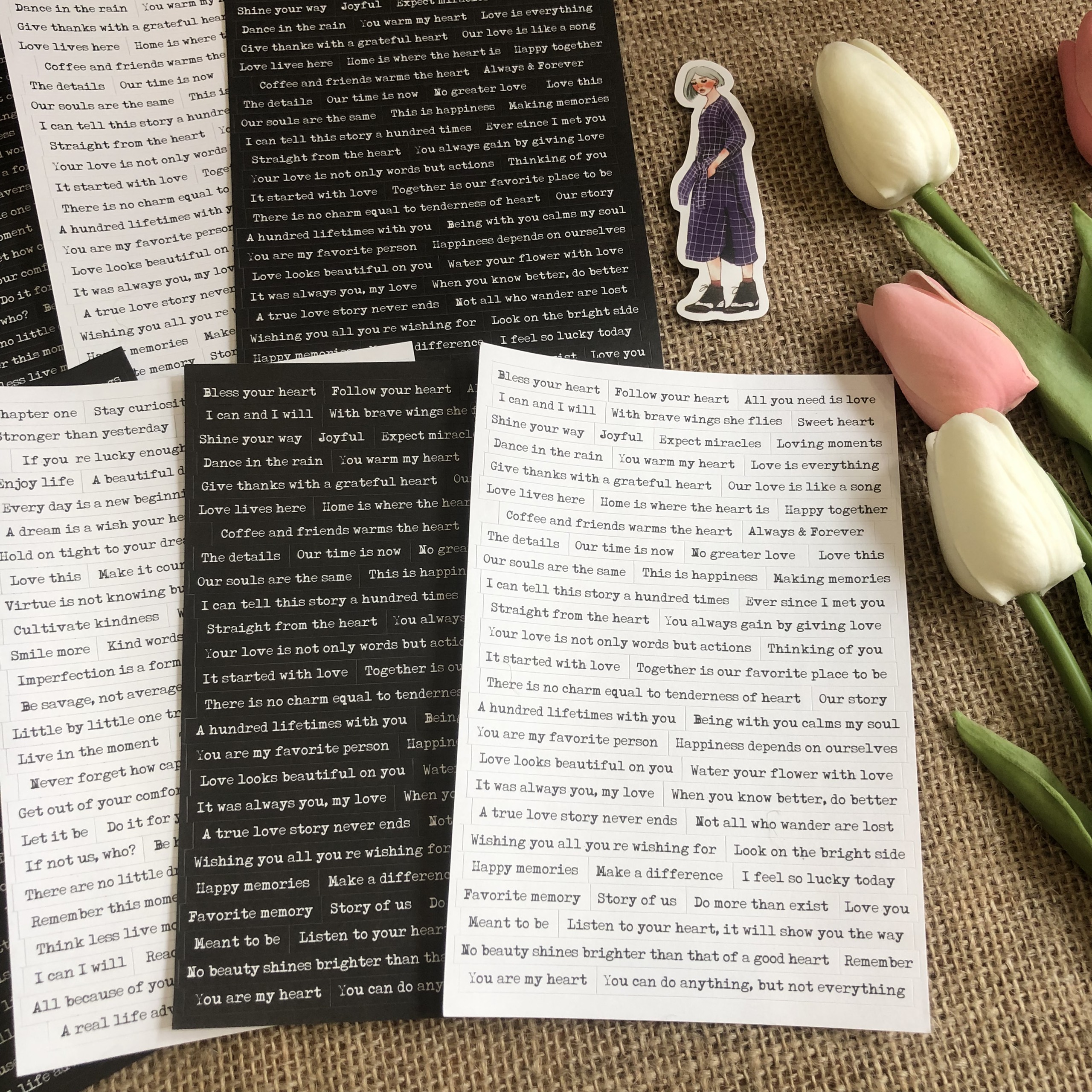 Sticker câu quotes trắng đen trang trí sổ, bullet journal