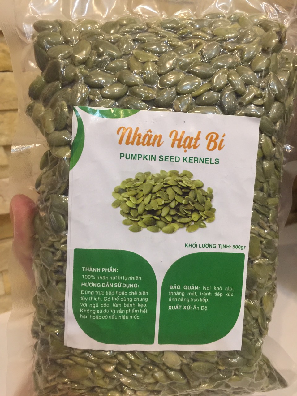 500 GRAM NHÂN HẠT BÍ ĐÃ TÁCH VỎ ẤN ĐỘ (túi hút chân không)