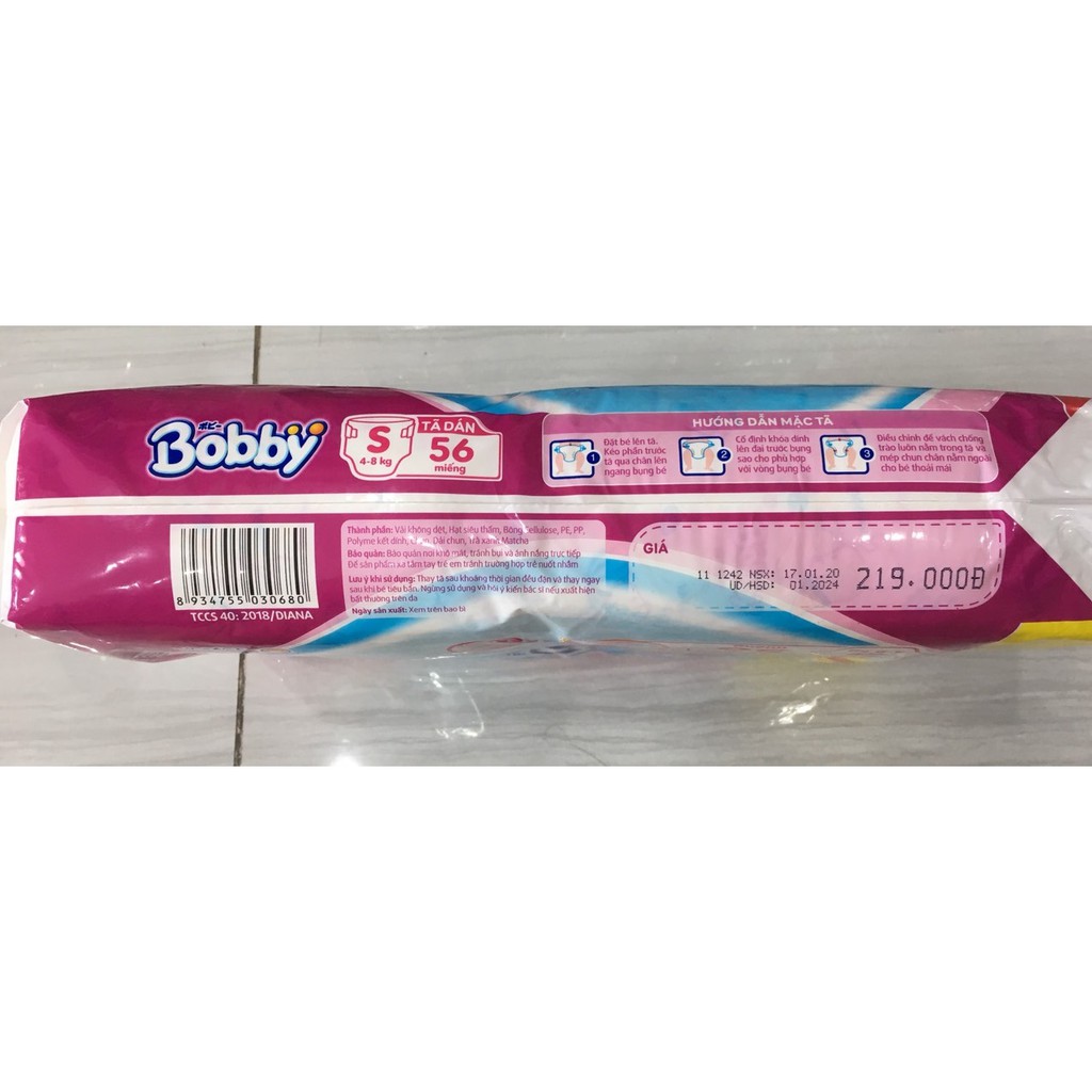 Tã Dán Bobby S56 Miếng Mẫu Mới(4 - 8kg) lõi nén 3mm