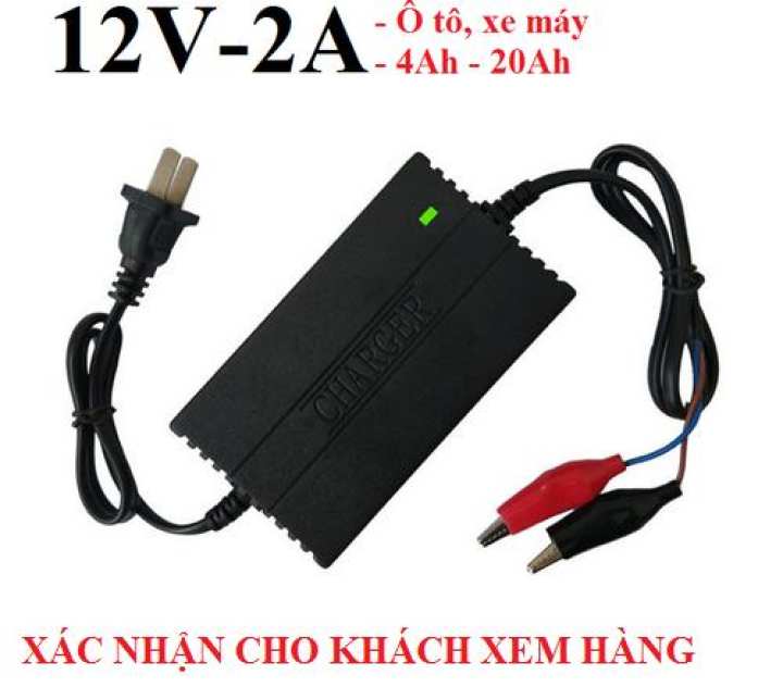 sac binh acquy ô tô xe máy 12v-2A 4-20Ah (Đen-Rẻ) sac acquy 12v, sac binh acquy, sạc ắc quy