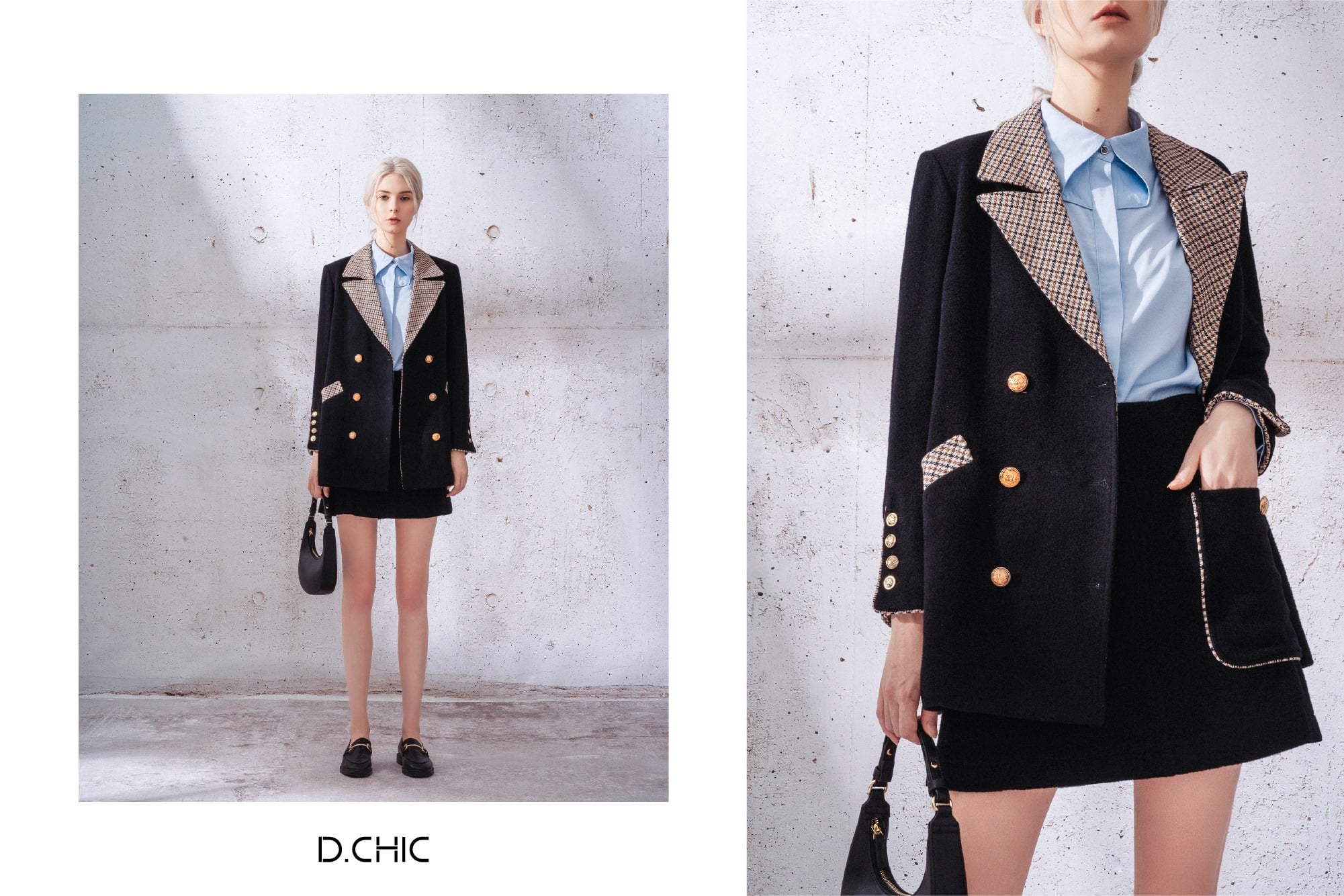 D.CHIC Chân váy cạp liền ốp lé vải kẻ MS: 381553