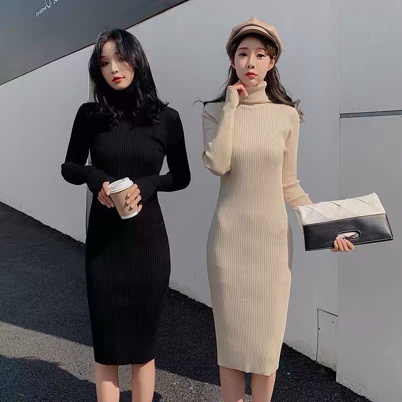 Váy len nữ dáng dài suông đầm len cổ lọ màu đen be nâu basic phom rộng hàng  Quảng Châu cao cấp Style Hàn Quốc  Shopee Việt Nam