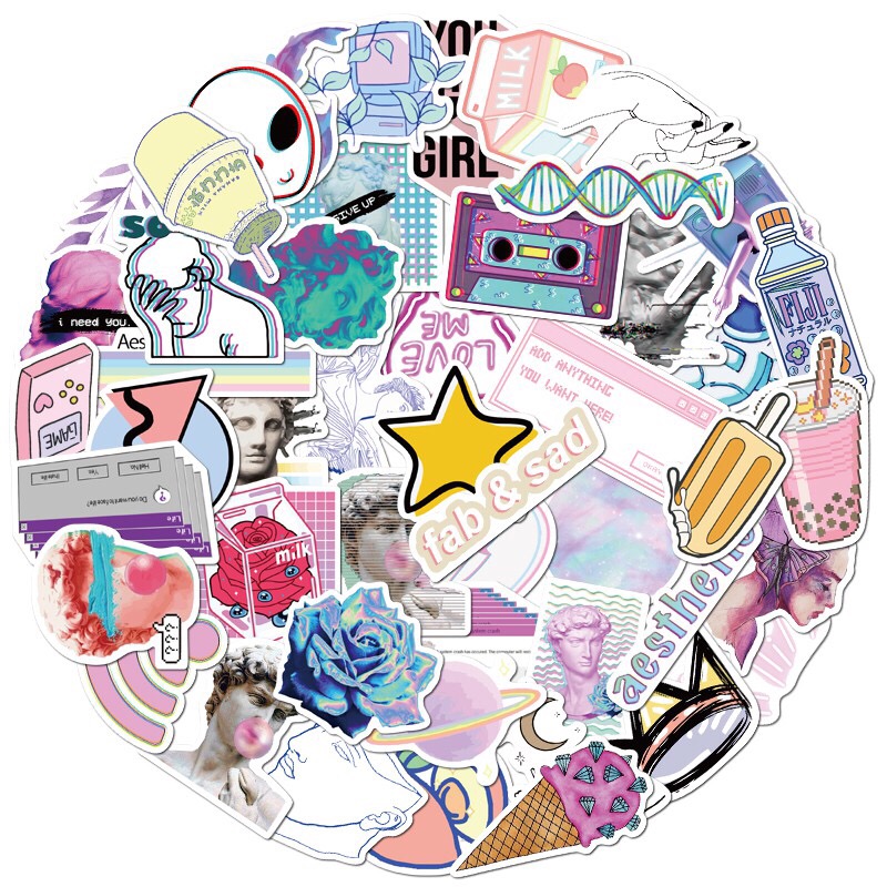 [HCM]Sticker Hình Dán Nghệ Thuật Tông Tím Mộng Mơ