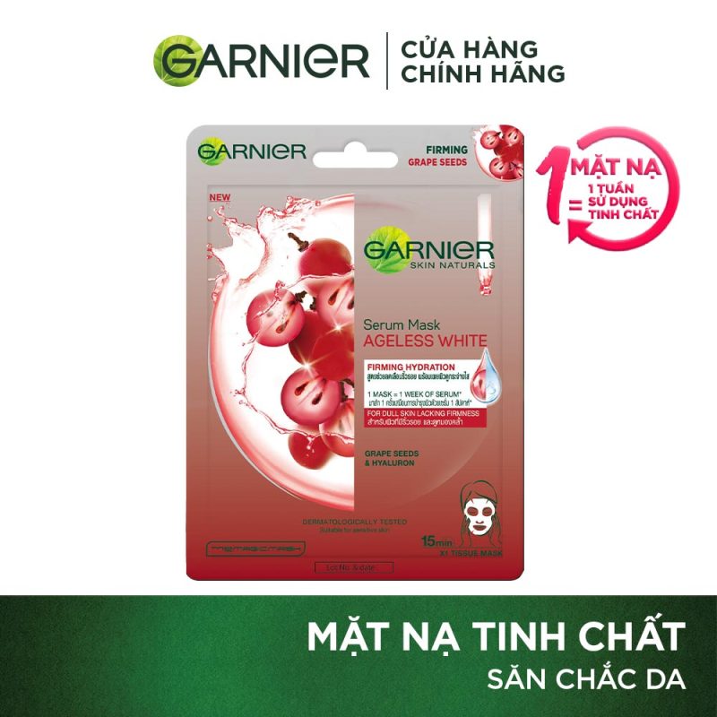Mặt nạ tinh chất Nho đỏ & Hyaluron săn chắc da Garnier Hydra Bomb Grape Seed Serum Mask 28g nhập khẩu