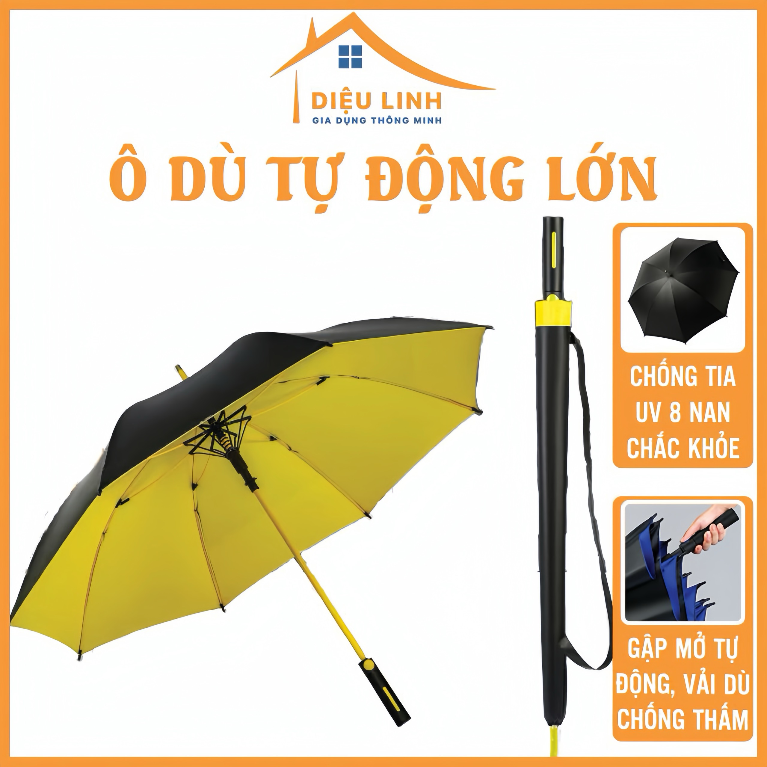 Ô Dù Che Mưa Cỡ Lớn, Dù Cao Cấp Có Vỏ Rút, 8 Nan To Chống Rỉ, Chống Gió Lật Có Vỏ Bọc Hiện Đại Mở Tự Động Tramanhshop