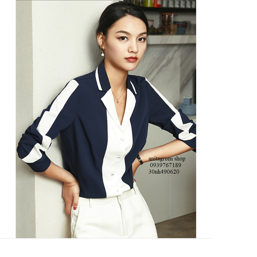 nh490620-ÁO SƠ MI NỮ PHỐI MÀU