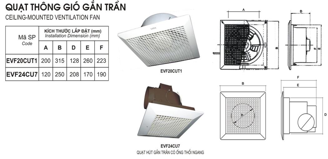Quạt thông gió gắn trần LiOA (có ống thổi ngang) EVF24CU7