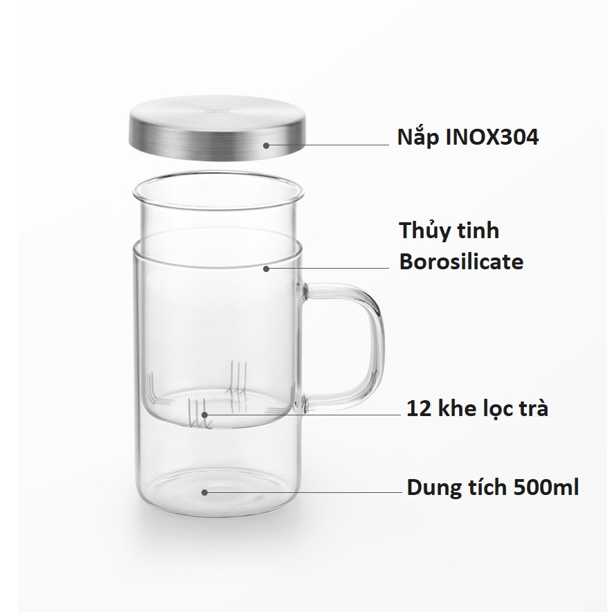 Ly lọc trà thủy tinh Samadoyo S019A 500ml (Trắng)