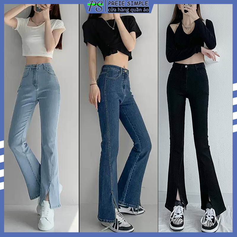 Quần jean ống loe full gấu dáng dài hách chânquần bò jeans ống loe trơn chất jeans dày dặn co giãn đẹp  Quần ống loe nữ cạp lưng cao dáng dài form ôm legging tôn dáng co giãn 4 chiều đi học đi chơi công sở