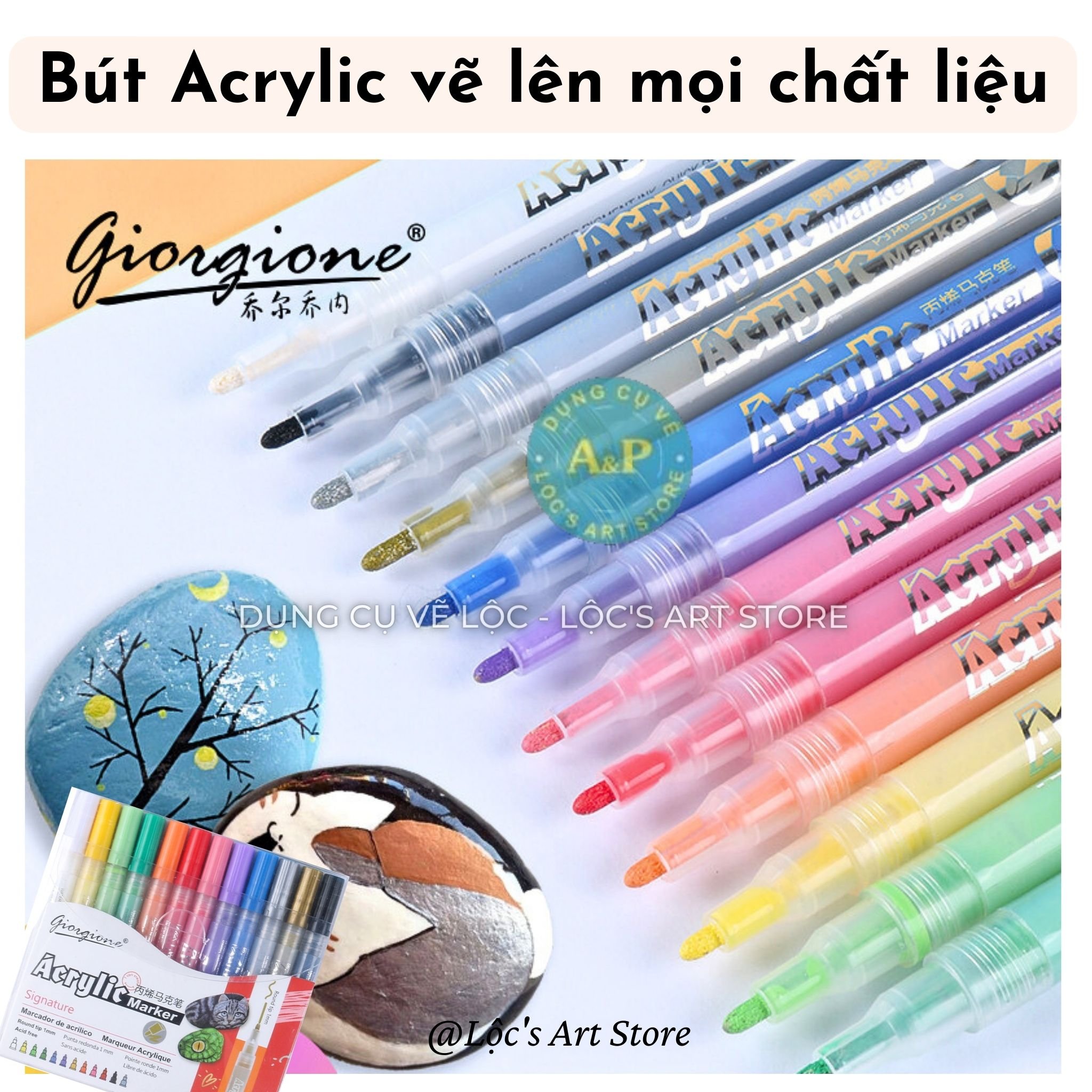 Bộ Bút vẽ Acrylic Marker Giorgione Vẽ trên mọi chất liệu Thủy tinh,nhựa,gốm,đá