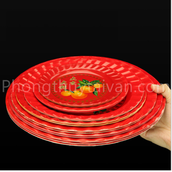 Dĩa trái cây đỏ bàn thờ bẹt không đế 15cm , 20cm, 26cm, 29cm - nhựa dẻo