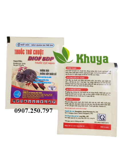Diệt chuột Diof 5DD gói 5gr Không mùi Không gây ngán
