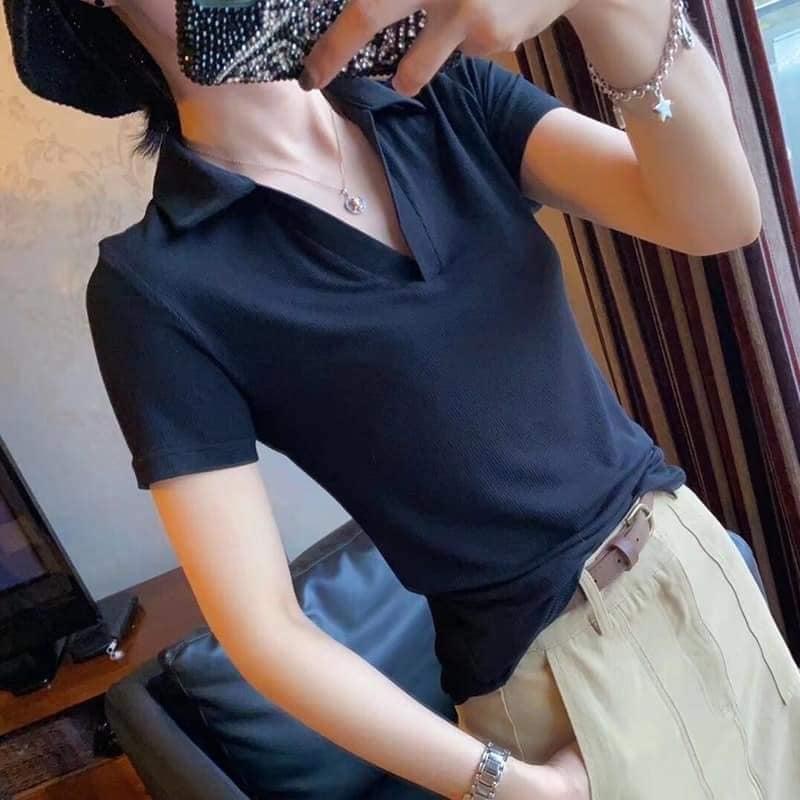 Áo thun nữ cổ trụ vải bo gân thiết kế thời trang dễ phối đồ cực xinh đi chơi đi cafe đều hợp