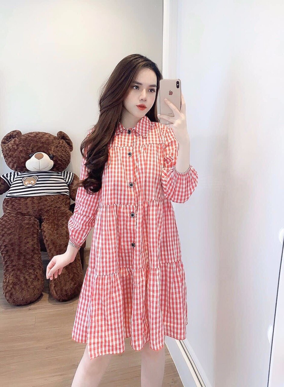 Đầm sơ mi caro kate form rộng TTSA0279
