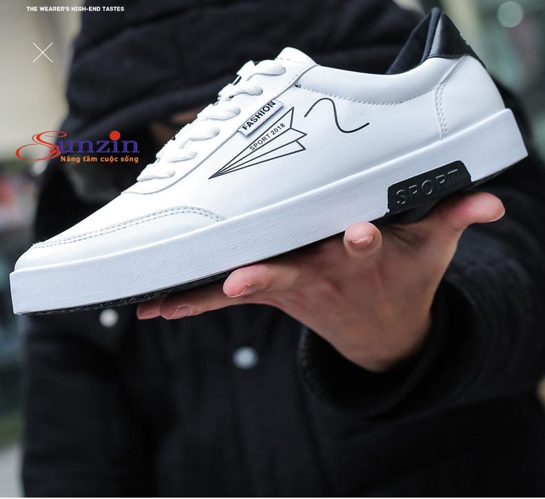 Giày thể thao nam da PU Sunzin 026, size từ 39-44 (trắng phối đen)