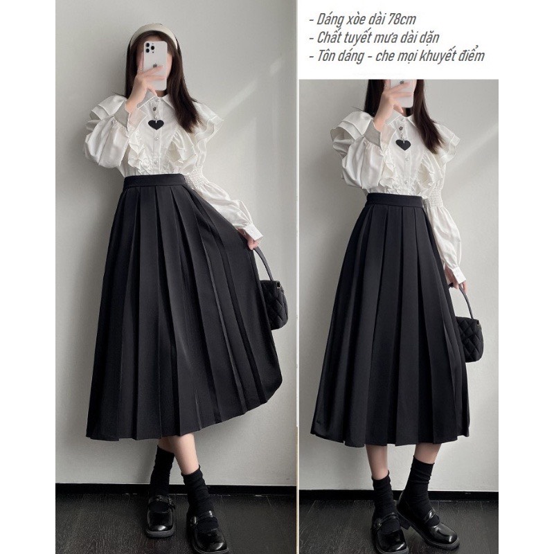 [25-27/4 Hoàn tiền 15%]Chân Váy Midi Xếp Ly Dài m040