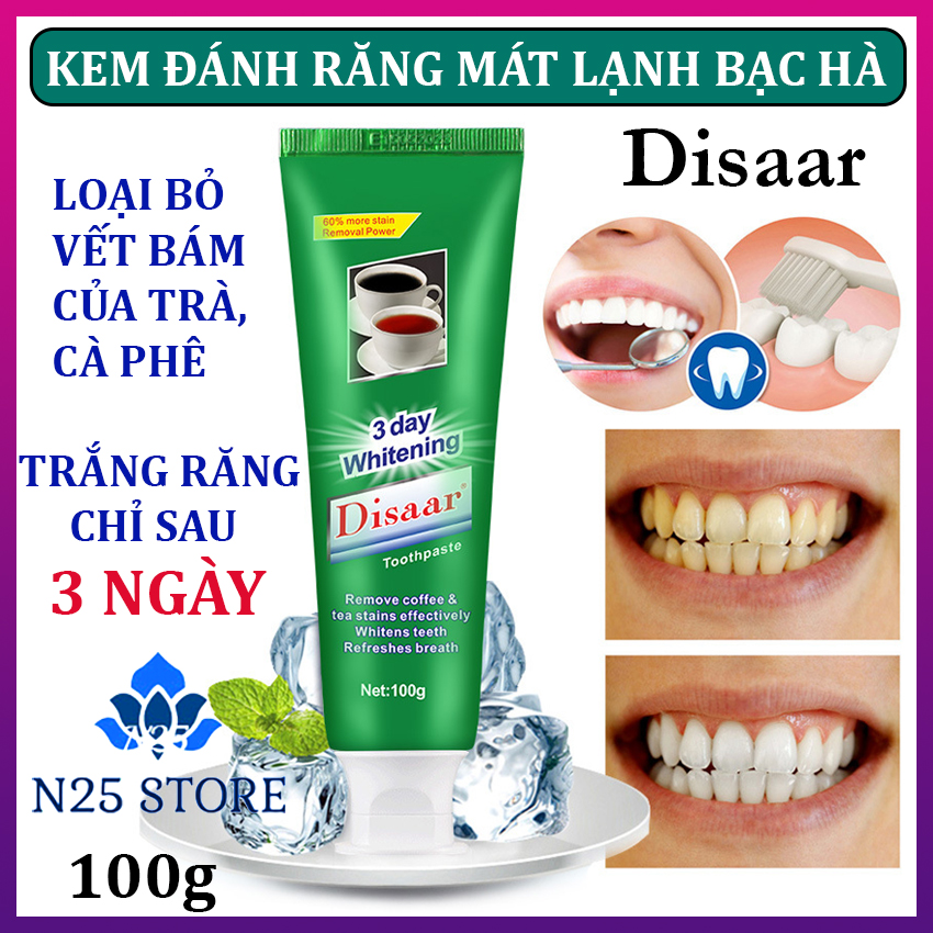 [3 NGÀY TRẮNG RĂNG] Kem Đánh Răng Hương Bạc Hà  Disaar Natural 100gram Tự Nhiên Loại Bỏ Hơi Thở Hôi Cà Phê Trà Vết Bẩn Hiệu Quả