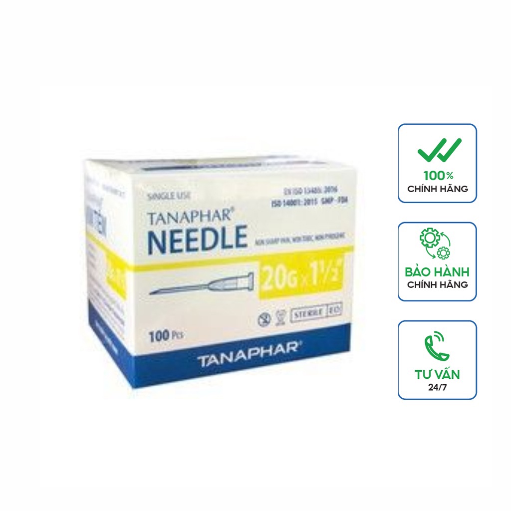 Hộp 100 Kim tiêm Tanaphar các số (18G, 20G, 23G, 25G)
