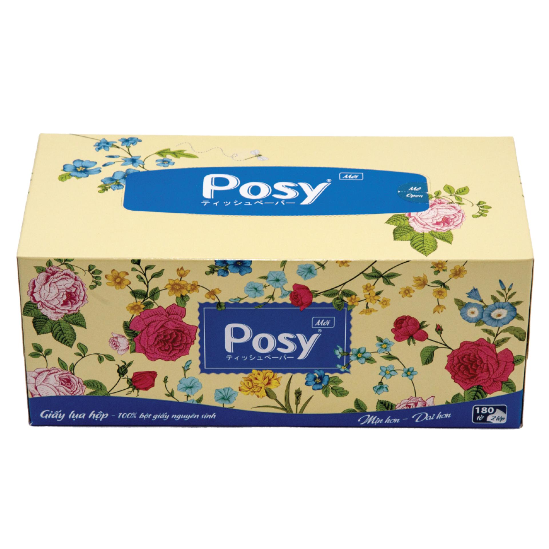 Khăn giấy lụa hộp hoa Posy 2 lớp 180 miếng/ gói ( chọn mẫu ngẫu nhiên)