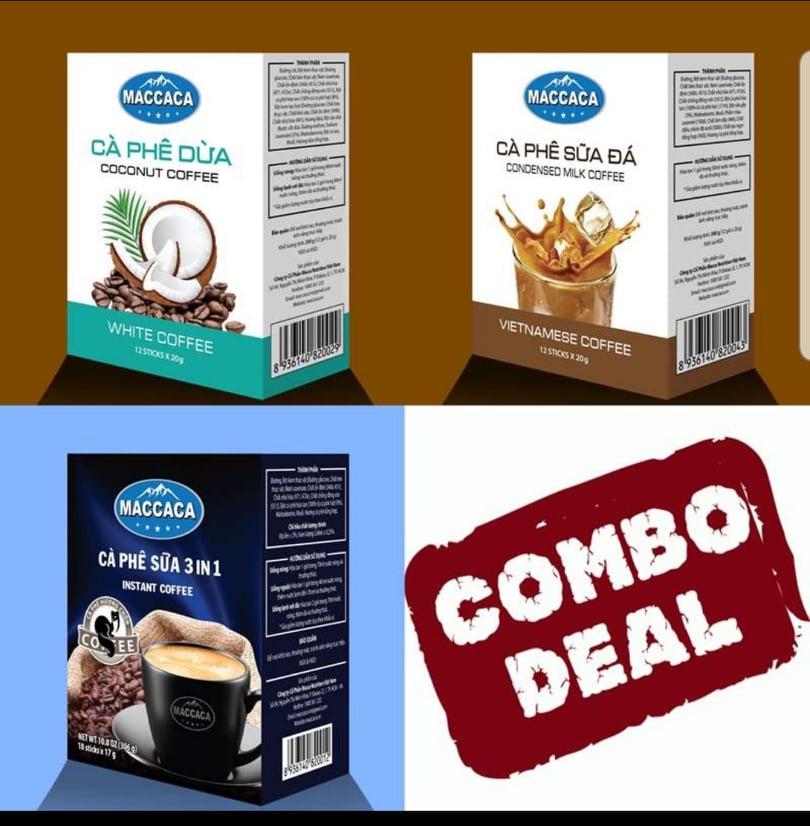 Cà phê Dừa, Sữa đá, Hương chồn  3in1 (combo 3 hộp 3 vị)