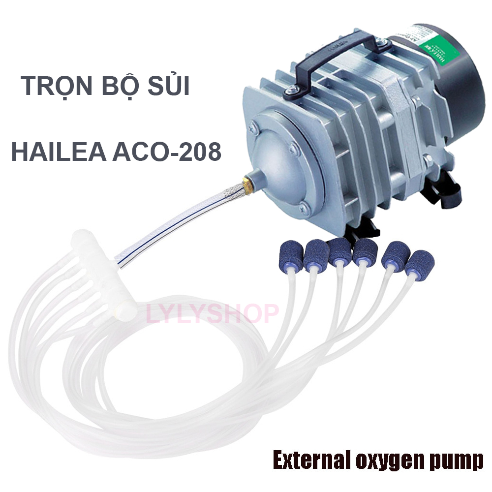 Máy sục sủi thổi khí oxy hồ bể cá cảnh HAILEA aco-208 (25w - 220v), máy thổi oxy cho hồ bể cá 25w, máy sục khí bể cá điện 220v,  máy sục khí bể cá mini,  máy sục khí , máy sục khí min,i  máy sục oxi bể cá