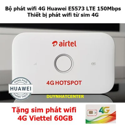 CỤC PHÁT WIFI- BỘ PHÁT WIFI 3G 4G TỐC ĐỘ CAO HUAWEI E5573- TẶNG SIM 4G VIETTEL DATA KHỦNG
