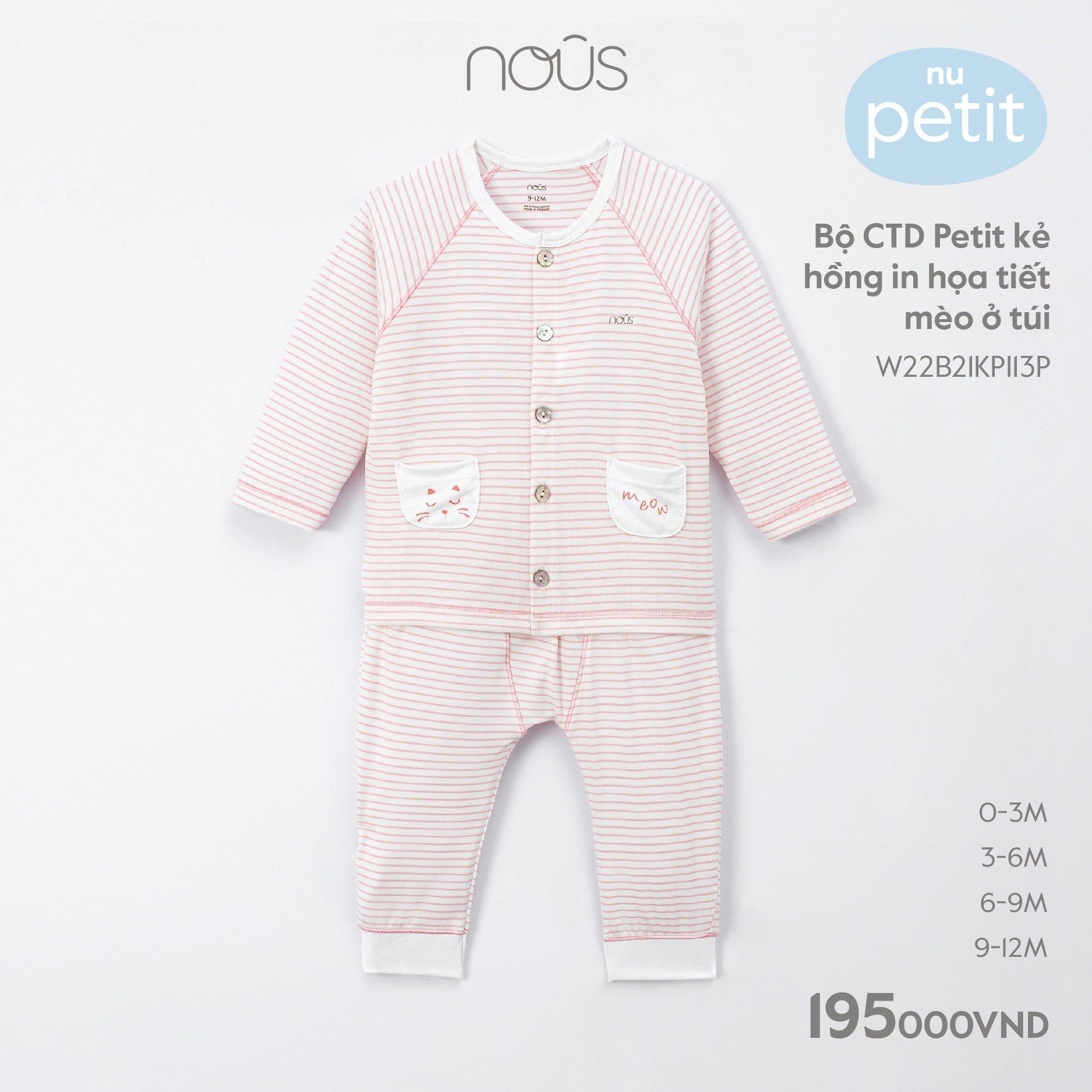 Bộ dài tay cài thẳng Nous 0m - 12m