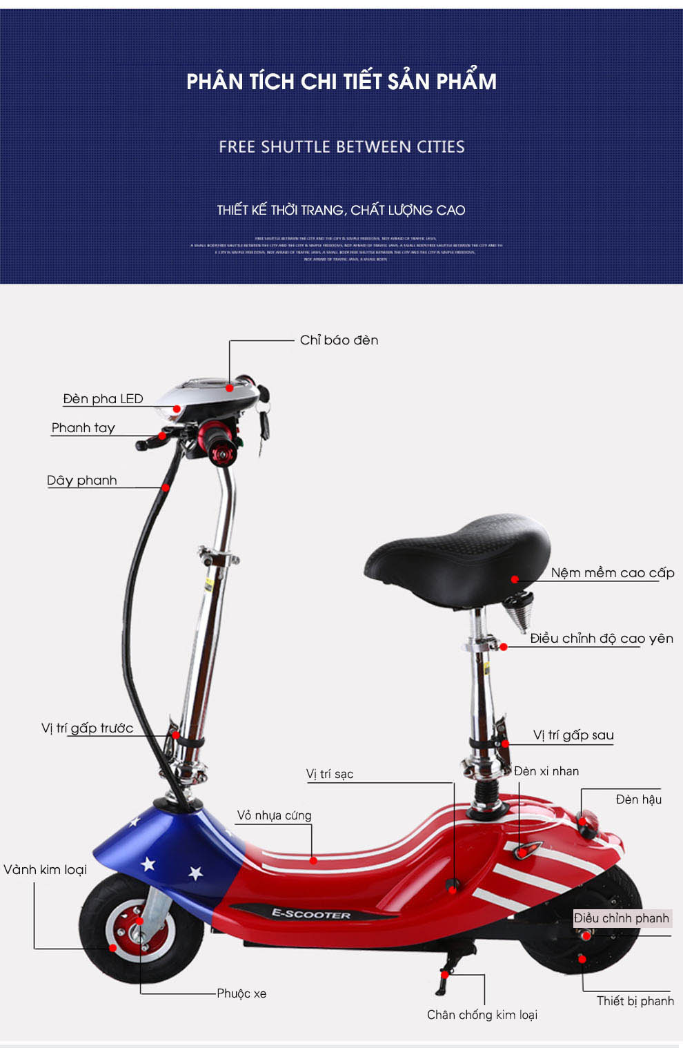 Xe Điện Gấp Gọn Mini E-SCOOTER (Có Giảm Sóc/ Tặng Yên Em Bé/ Ác Quy 24V-12A)